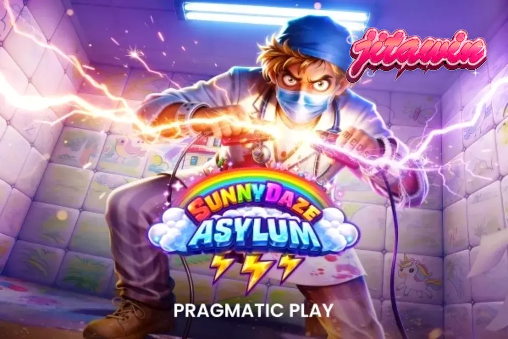 Sunnydaze Asylum স্লট গেমের নিয়ন রঙের ইন্টারফেস এবং প্রতীকসমূহ